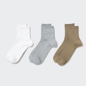 Chaussette Uniqlo Crew Ribbed Socks Three Pairs Femme Blanche | 6952-YNVLO