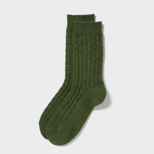 Chaussette Uniqlo Heattech Cable Knit Thermal Socks Femme Vert | 9561-KJXCD