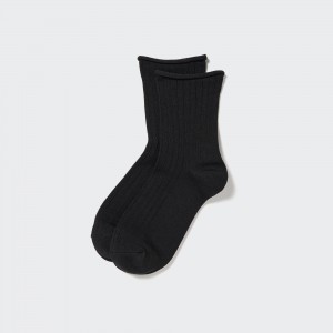 Chaussette Uniqlo Heattech Crew Top Roll Thermal Socks Femme Noir | 1560-ONILK