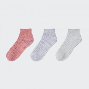 Chaussette Uniqlo Mixed Yarn Ribbed Short Socks Three Pairs Femme Rose | 0698-JPYBN