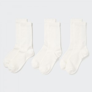 Chaussette Uniqlo Ribbed Socks Three Pairs Femme Blanche | 2983-DAKJQ