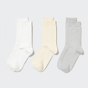 Chaussette Uniqlo Ribbed Socks Three Pairs Femme Blanche | 5397-OYZHI