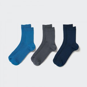 Chaussette Uniqlo Ribbed Socks Three Pairs Femme Bleu | 0149-JUXMI