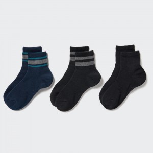 Chaussette Uniqlo Ribbed Socks Three Pairs Femme Bleu Marine | 0586-FPMWD