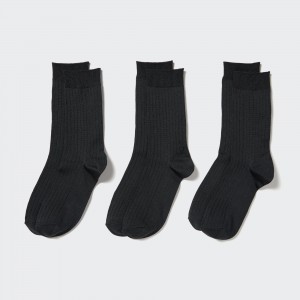 Chaussette Uniqlo Ribbed Socks Three Pairs Femme Noir | 9035-TDEGO