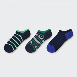 Chaussette Uniqlo Striped Short Socks Three Pairs Femme Bleu Marine | 6197-EHKMG