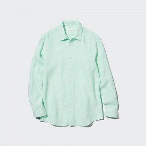 Chemises Uniqlo 100pct Premium Linen Regular FiT-Shirt Regular Collar Homme Vert Clair | 2517-GVTKL