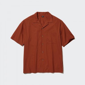 Chemises Uniqlo Casual Short Sleeved Shirt Open Collar Homme Orange Foncé | 5296-JUQHL