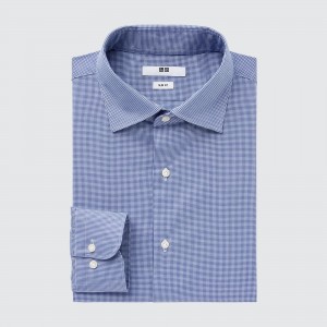 Chemises Uniqlo Easy Care Broadcloth Stretch Slim FiT-Shirt Semi Cutaway Collar Homme Bleu | 5687-IFGPT
