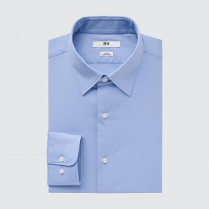 Chemises Uniqlo Easy Care Broadcloth Stretch Slim FiT-Shirt Regular Collar Homme Bleu | 7859-NVHTK