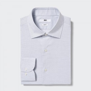 Chemises Uniqlo Easy Care Stretch Slim Fit Checked Shirt Semi Cutaway Collar Homme Bleu | 4372-TGPRA