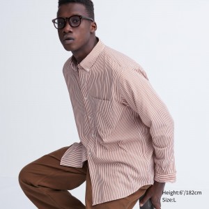 Chemises Uniqlo Extra Fine Cotton Broadcloth Regular Fit Striped Shirt Button Down Collar Homme Orange | 1542-XPJNC