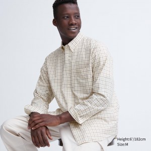 Chemises Uniqlo Extra Fine Cotton Broadcloth Regular Fit Checked Shirt Button Down Collar Homme Blanche | 2617-SOUCG