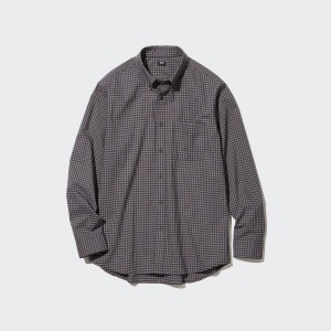 Chemises Uniqlo Extra Fine Cotton Broadcloth Regular Fit Checked Shirt Button Down Collar Homme Marron | 4925-PYDLG