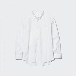 Chemises Uniqlo Extra Fine Cotton Broadcloth Regular Fit Printed Shirt Regular Collar Homme Blanche | 5817-QIWXB