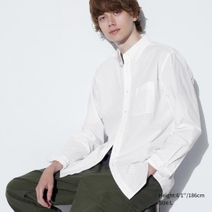 Chemises Uniqlo Extra Fine Cotton Broadcloth Printed Shirt Button Down Collar Homme Blanche | 8605-HECYN
