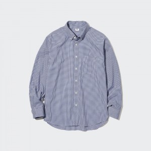 Chemises Uniqlo Extra Fine Cotton Broadcloth Long Sleeve Shirt Homme Bleu | 9316-NWFVY