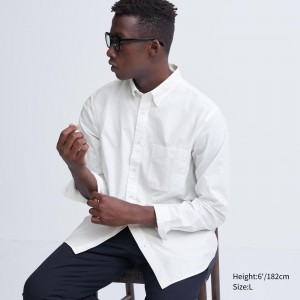 Chemises Uniqlo Extra Fine Cotton Broadcloth Regular Fit Printed Shirt Button Down Collar Homme Blanche | 9346-UTVOW