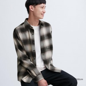 Chemises Uniqlo Flannel Checked Regular FiT-Shirt Regular Collar Homme Noir | 9751-NTLOQ
