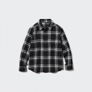 Chemises Uniqlo Flannel Checked Shirt Enfant Noir | 2748-BLWDP