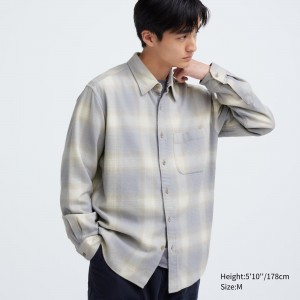 Chemises Uniqlo Flannel Checked Shirt Homme Grise | 8416-ZSADE