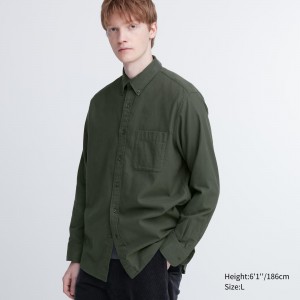 Chemises Uniqlo Flannel Regular FiT-Shirt Homme Vert Olive | 7265-RQWYN