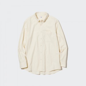 Chemises Uniqlo Flannel Regular FiT-Shirt Button Down Collar Homme Blanche | 9625-MATZY