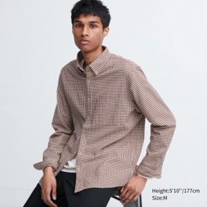 Chemises Uniqlo Flannel Regular Fit Checked Shirt Button Down Collar Homme Rouge | 3047-XACGH
