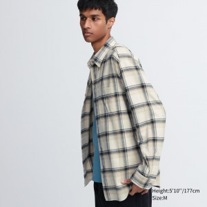 Chemises Uniqlo Flannel Regular Fit Checked Shirt Regular Collar Homme Beige | 0384-XBIMP