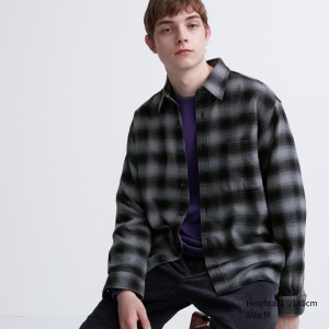 Chemises Uniqlo Flannel Regular Fit Checked Shirt Regular Collar Homme Grise | 4586-ITUFP