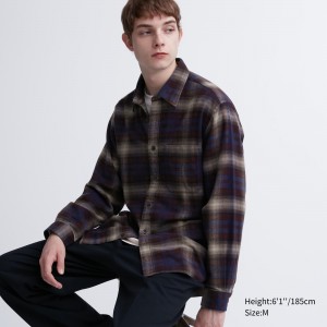 Chemises Uniqlo Flannel Regular Fit Checked Shirt Regular Collar Homme Bordeaux | 4685-HAFPO