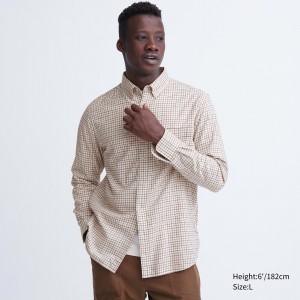 Chemises Uniqlo Flannel Regular Fit Checked Shirt Button Down Collar Homme Blanche | 5623-WTCRY
