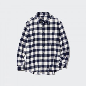 Chemises Uniqlo Flannel Regular Fit Checked Shirt Regular Collar Homme Blanche | 5720-FMVIT