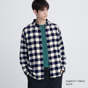 Chemises Uniqlo Flannel Regular Fit Checked Shirt Regular Collar Homme Blanche | 6549-DAMSH