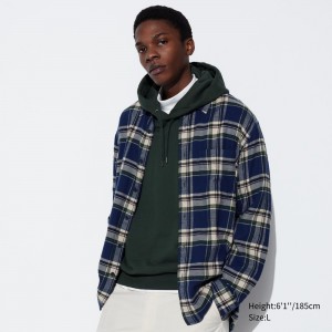 Chemises Uniqlo Flannel Regular Fit Checked Shirt Regular Collar Homme Bleu | 6759-EDWRO