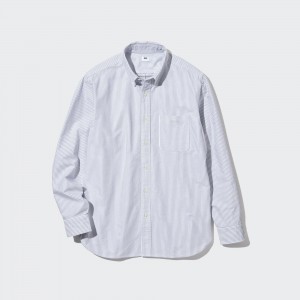 Chemises Uniqlo Regular Fit Striped Oxford Shirt Homme Grise | 2860-RHLMN