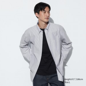 Chemises Uniqlo Regular Fit Striped Oxford Shirt Regular Collar Homme Grise | 0368-YFWRQ