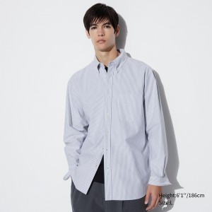 Chemises Uniqlo Slim Fit Striped Oxford Shirt Homme Grise | 7520-PWZFO