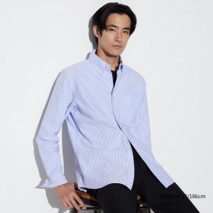 Chemises Uniqlo Slim Fit Striped Oxford Shirt Regular Collar Homme Bleu | 9352-HYNWF