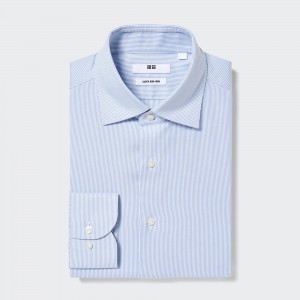 Chemises Uniqlo Super Non Iron Regular Fit Striped Shirt Semi Cutaway Collar Homme Bleu | 1597-GCVHN