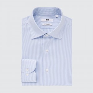 Chemises Uniqlo Super Non Iron Slim Fit Striped Shirt Semi Cutaway Collar Homme Bleu | 8201-FUAHS