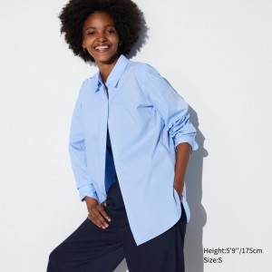 Chemisier Uniqlo Extra Fine Cotton Shirt Femme Bleu | 2609-IDOGT