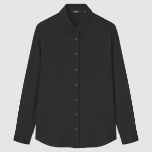 Chemisier Uniqlo Rayon Long Sleeved Blouse Femme Noir | 5362-SVHON