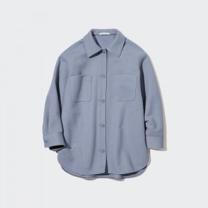 Chemisier Uniqlo Shirt Jacket Femme Bleu | 3206-KWMHY