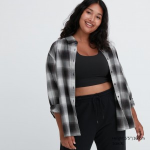 Chemisier Uniqlo Soft Brushed Checked Long Sleeved Shirt Femme Grise | 9705-UEPXI