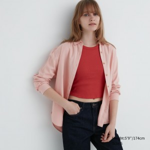 Chemisier Uniqlo Soft Brushed Long Sleeved Shirt Femme Rose | 0689-HSULR