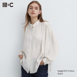 Chemisier Uniqlo Volume Blouse Femme Blanche | 0679-YZGRW