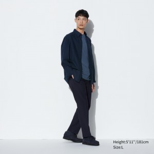 Costumes Uniqlo Smart Wool Like Ankle Length Trousers Homme Bleu Marine | 6703-LQAEN