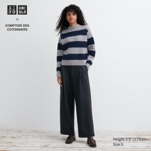 Hauts Uniqlo Brushed Jersey Pleated Wide Leg Trousers Short Femme Grise Foncé | 2605-EGFWZ
