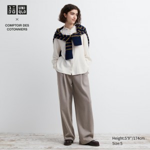 Hauts Uniqlo Brushed Jersey Pleated Wide Leg Trousers Long Femme Beige | 8590-JXSFG